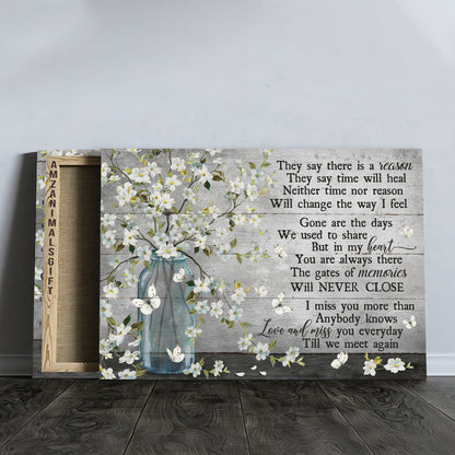 Memorial Premium Wrapped Landscape Canvas - Beautiful white Flower Vase, Subtle Background, They Say Time Will Heal - Perfect Gift For Members Family