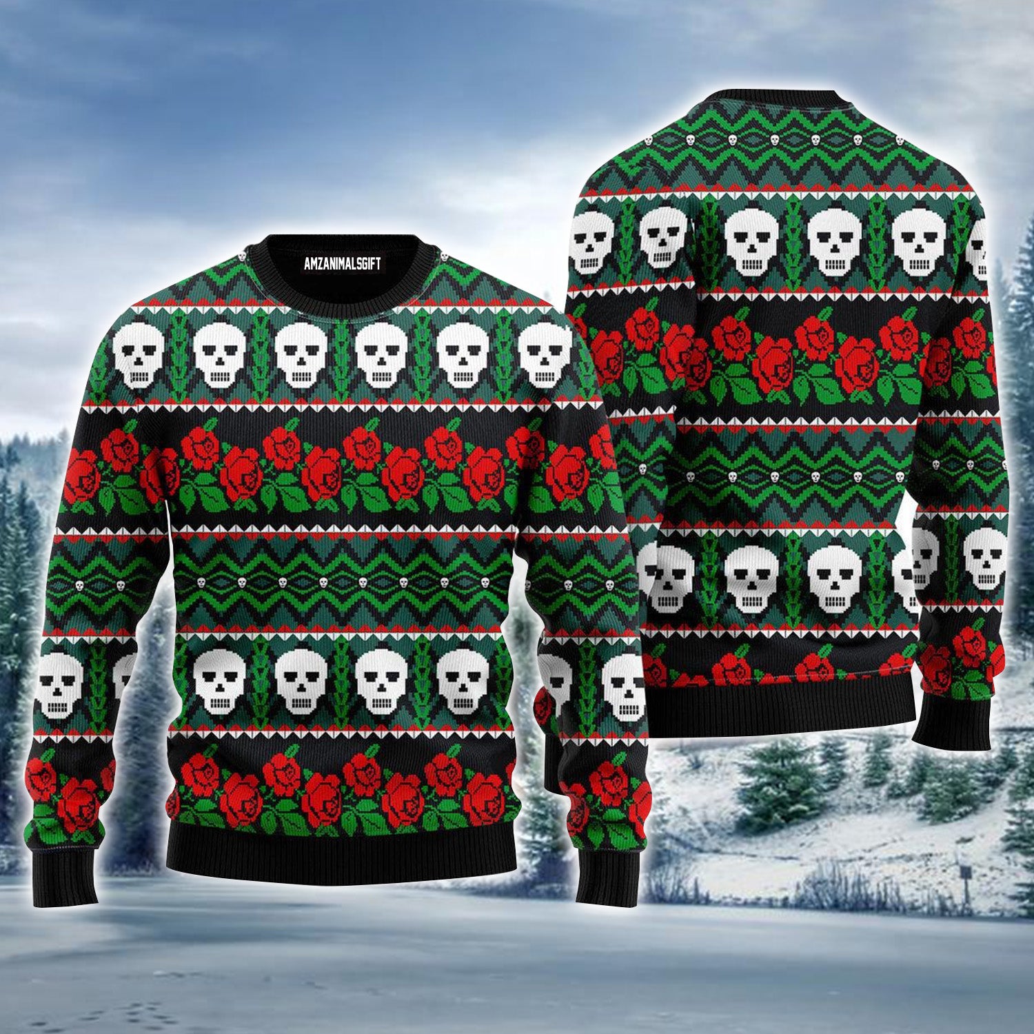 Stitch Style Mexican Skull Roses Pattern Ugly Sweater For Men & Women, Perfect Outfit For Christmas New Year Autumn Winter