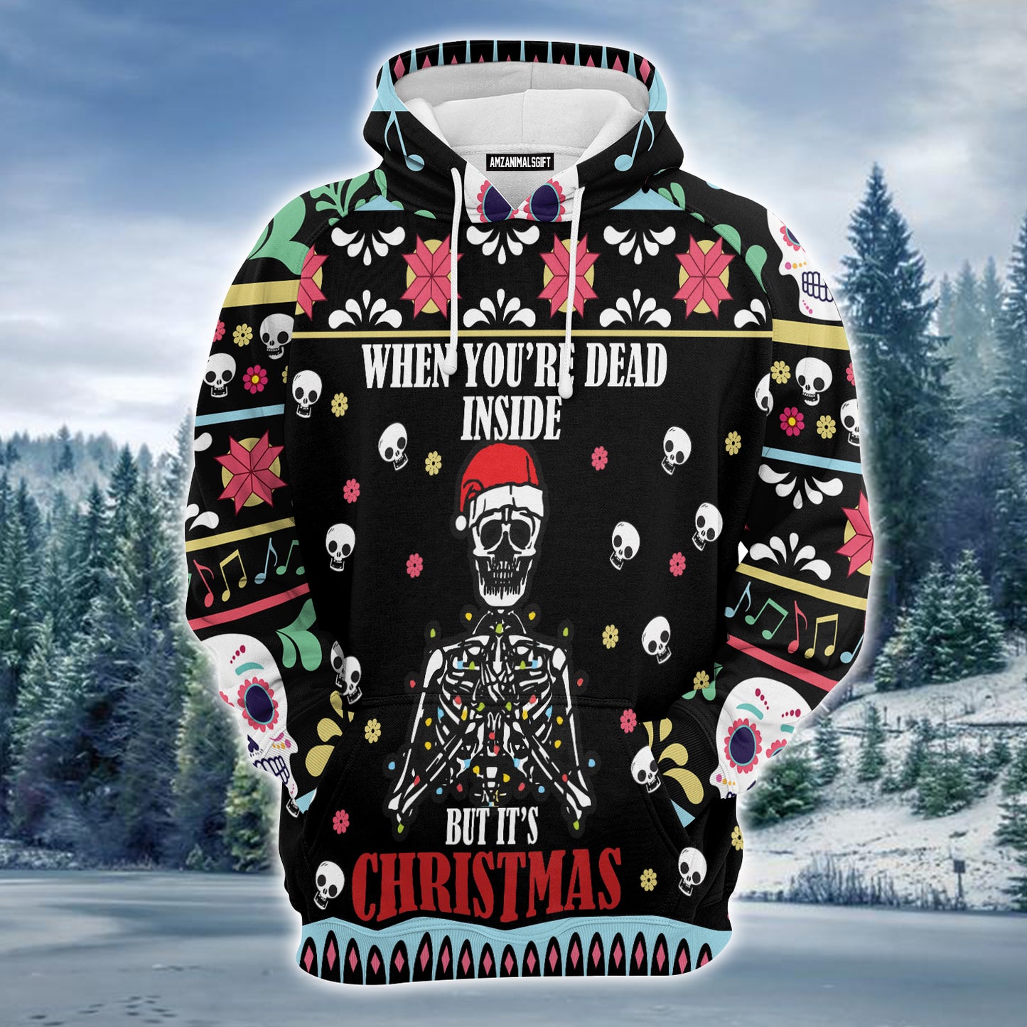 Skull Christmas Premium Christmas Hoodie, Skull Dead Inside Christmas Unisex Hoodie For Men & Women - Perfect Gift For Christmas, Friends, Family