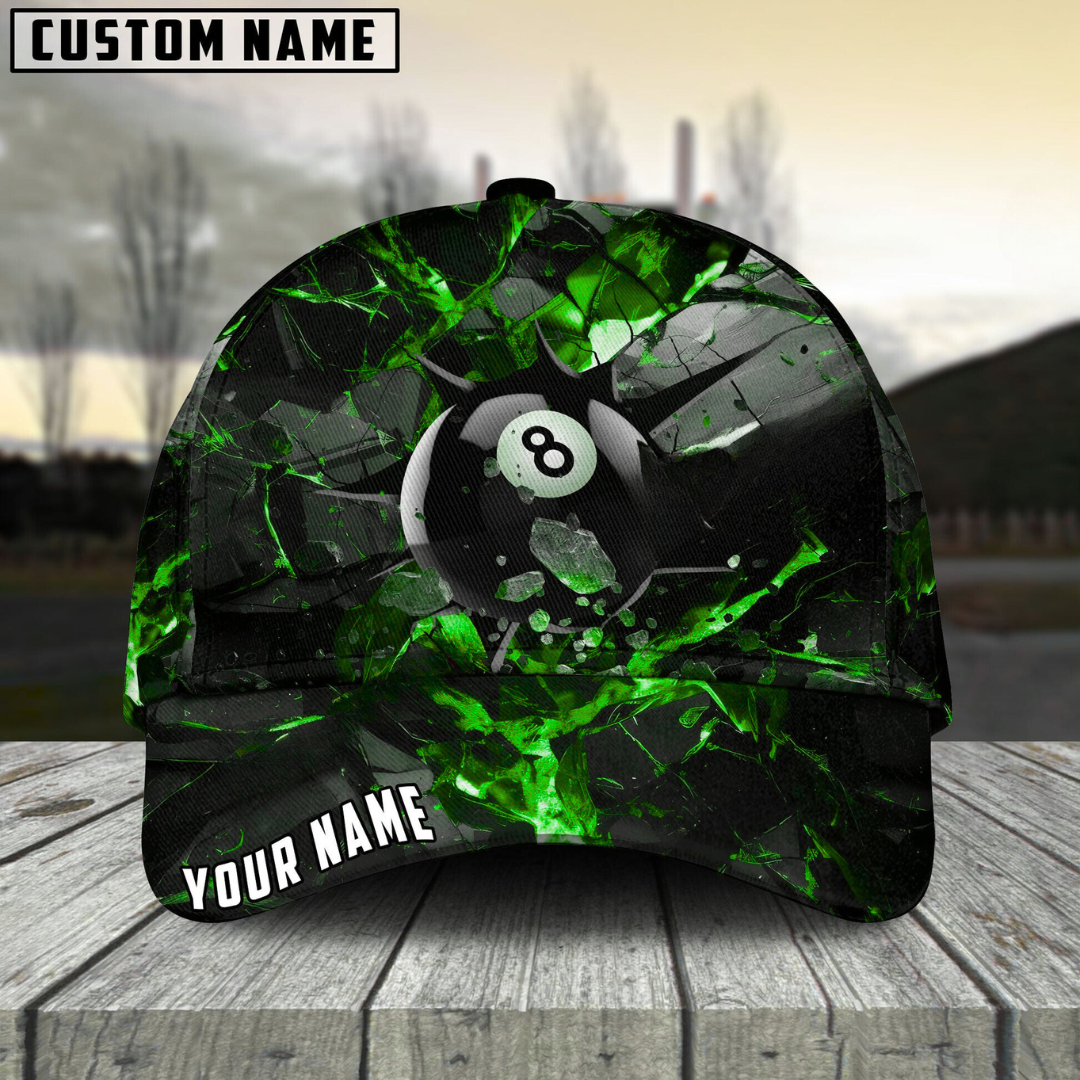 Customized Billiard Cap, Billiard Pool Ball 8 Dark Material Personalized Name 3D Hats, Best Billiard Pool Hat For Billiard Players (6 Colors)