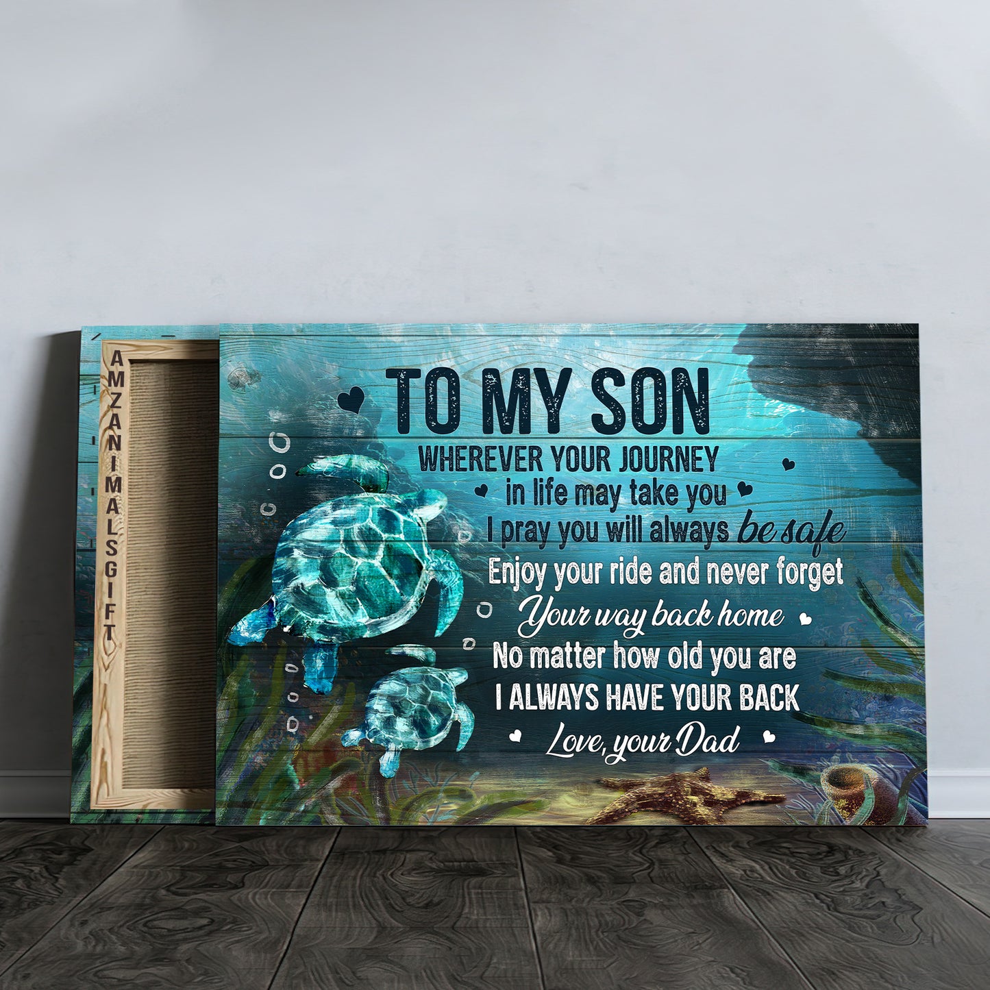 Family Premium Wrapped Landscape Canvas - Dad To Son, Turtle Painting, Blue Ocean, Never Forget Your Way Back Home - Perfect Gift For Son In Family