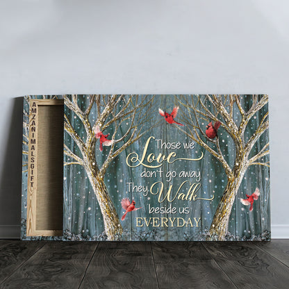 Memorial Premium Wrapped Landscape Canvas - Magic Forest, Winter Painting, Red Cardinal, Those We Love Don't Go Away - Heaven Gift For Members Family