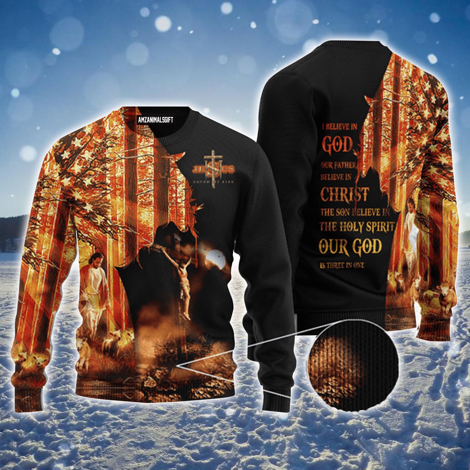 Jesus Cross I Believe In God Urly Sweater, Christmas Sweater For Men & Women - Perfect Gift For New Year, Winter, Christmas