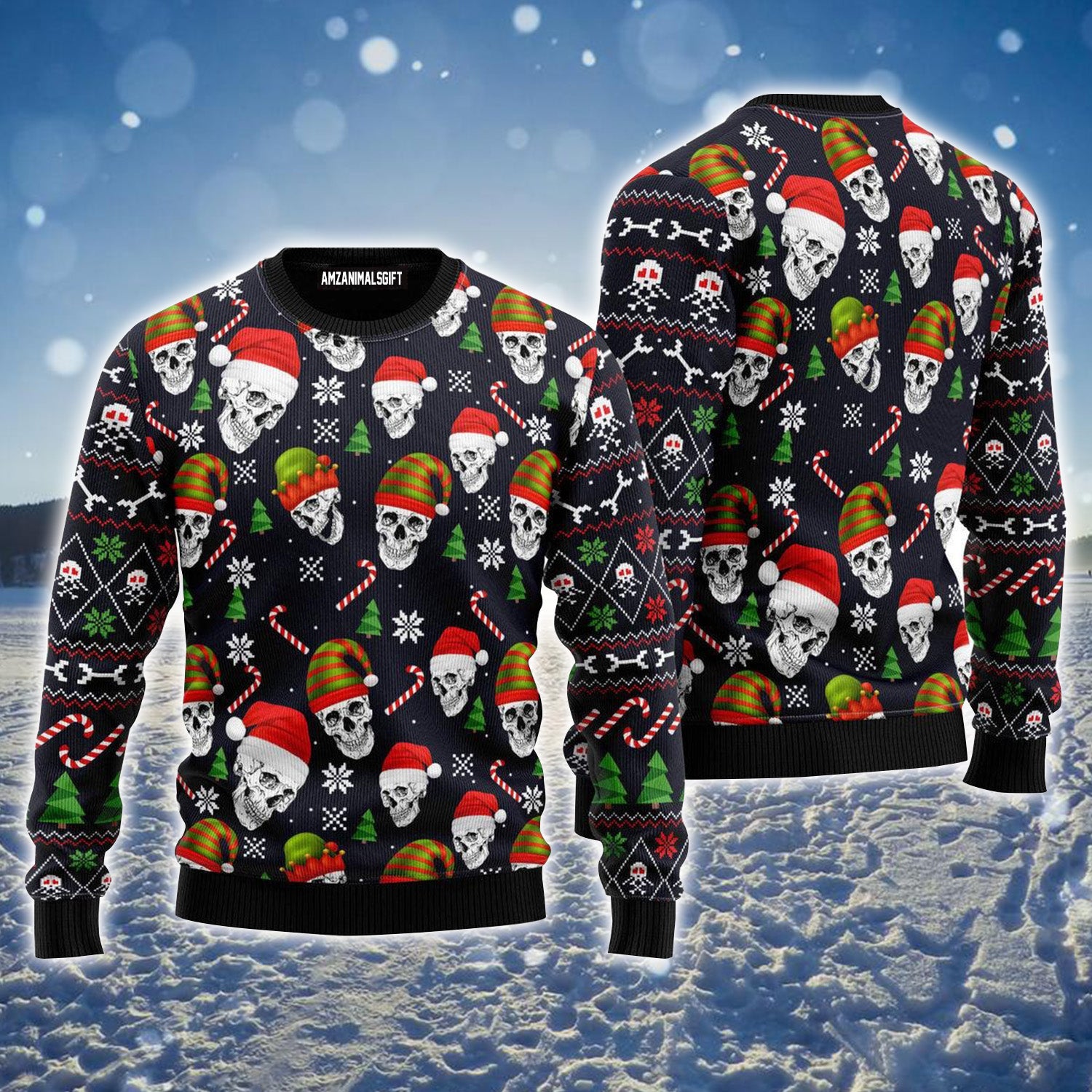 Skull Face Christmas Ugly Sweater For Men & Women, Perfect Outfit For Christmas New Year Autumn Winter