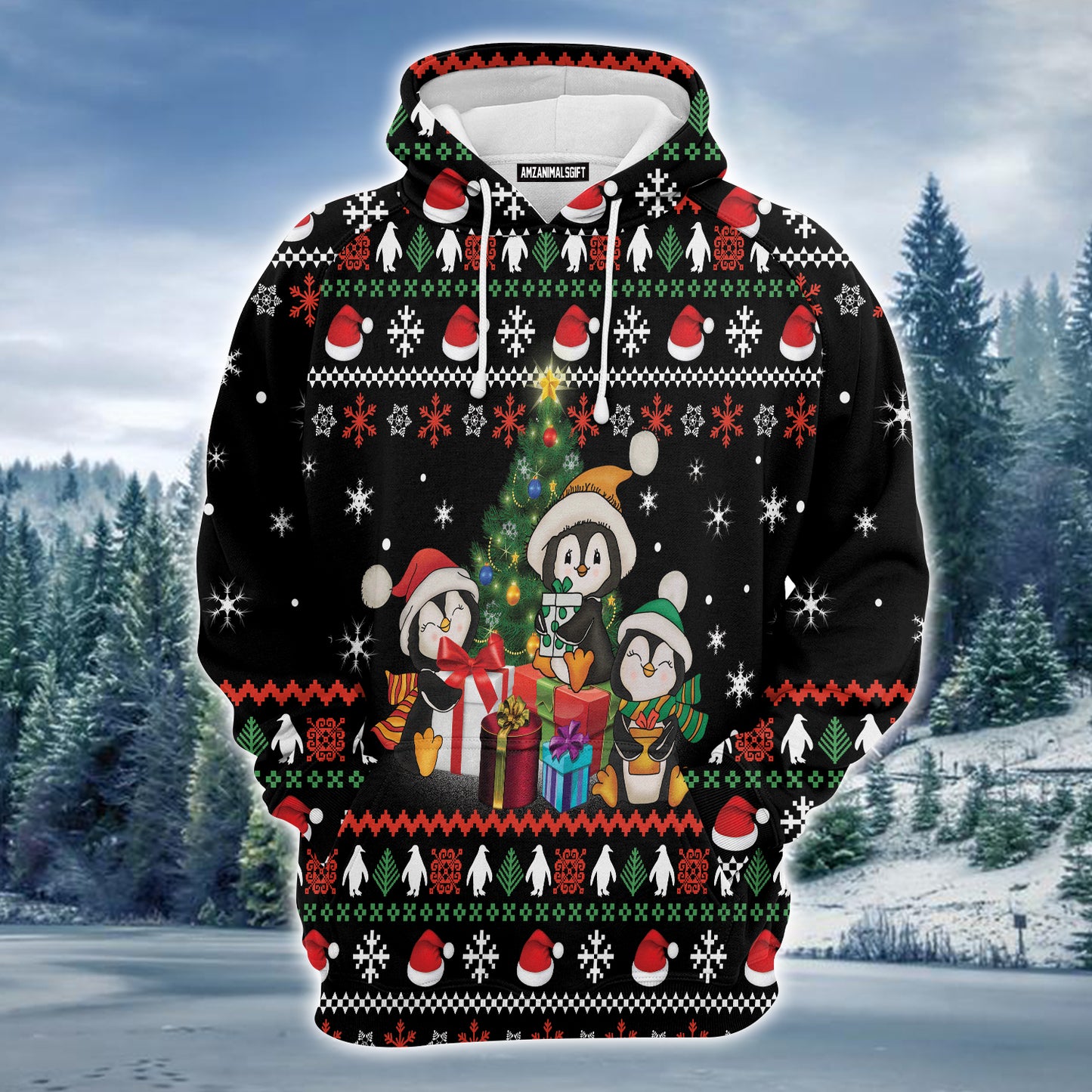Penguin Christmas Tree Premium Christmas Hoodie, Funny Christmas Pattern Unisex Hoodie For Men & Women - Perfect Gift For Christmas, Friends, Family