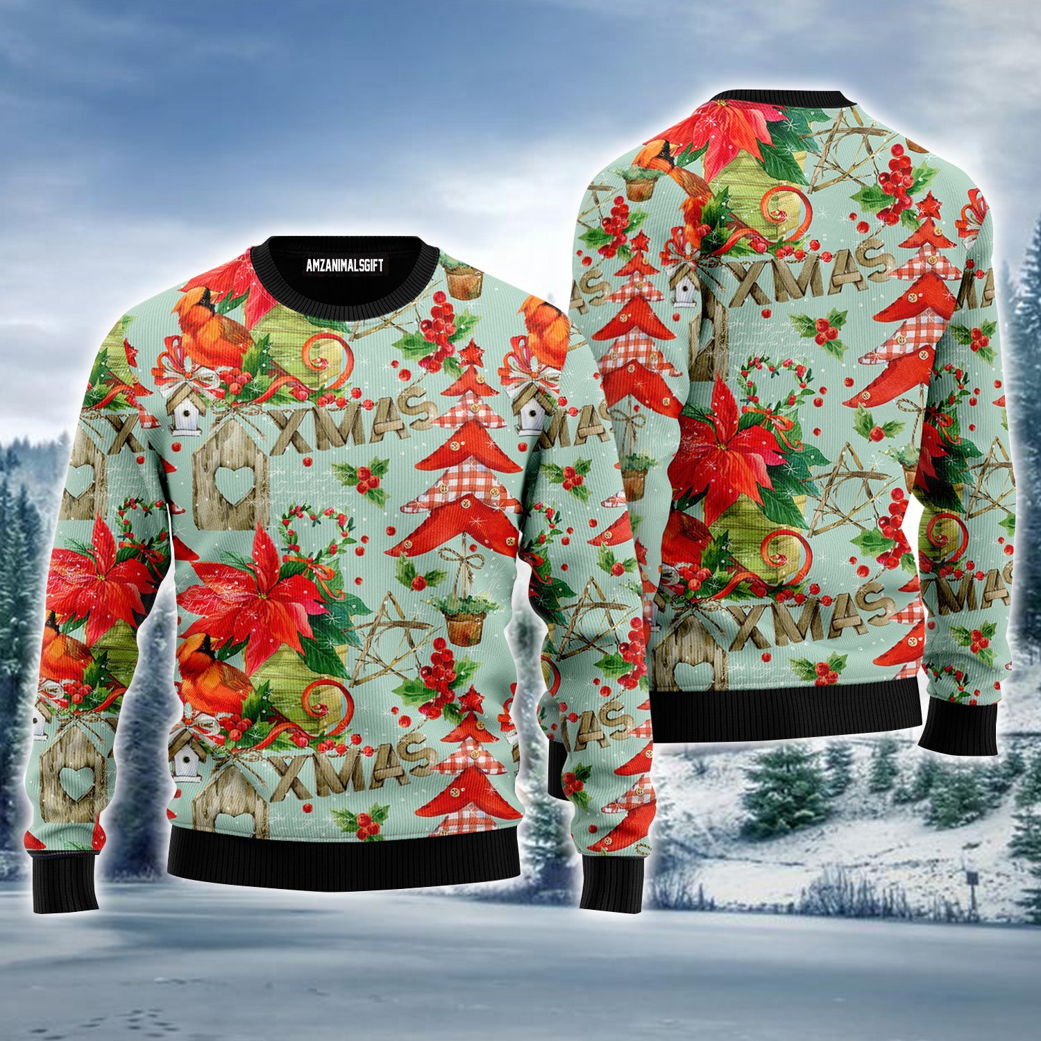 Red Cardinal Loves Winter Pattern Ugly Sweater For Men & Women, Perfect Outfit For Christmas New Year Autumn Winter