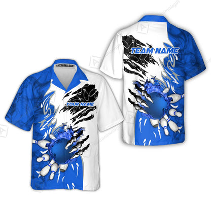 Customized Bowling Hawaiian Shirt, Bowling And Pins Plame Monster Hand Premium Multicolor Option Personalized Name And Team Zipper Polo Jerseys Shirts