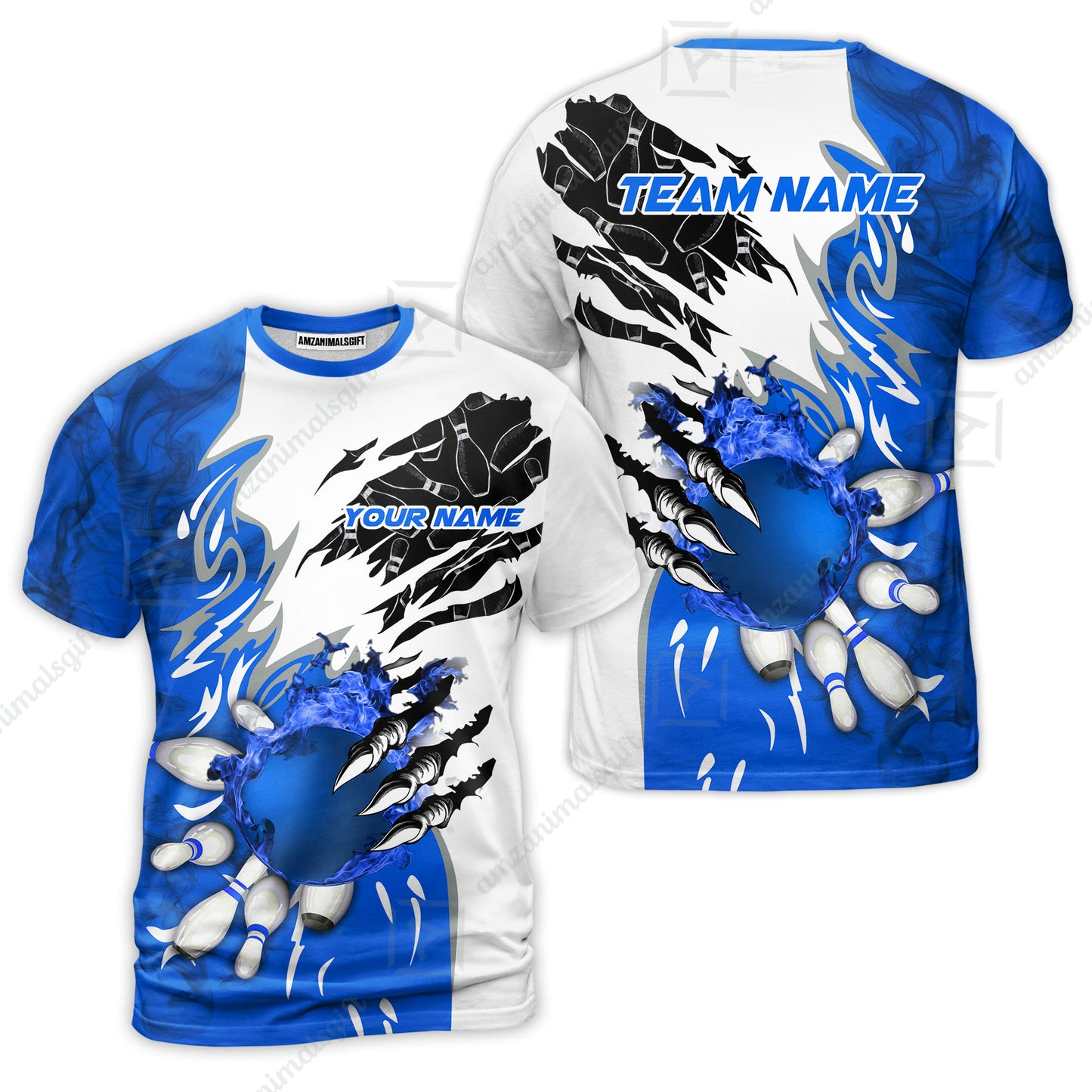 Customized Bowling T-Shirt , Bowling And Pins Plame Monster Hand Premium Multicolor Option Personalized Name And Team Zipper Polo Jerseys Shirts