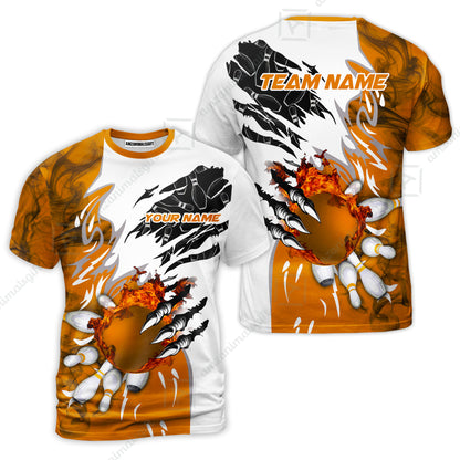 Customized Bowling T-Shirt , Bowling And Pins Plame Monster Hand Premium Multicolor Option Personalized Name And Team Zipper Polo Jerseys Shirts