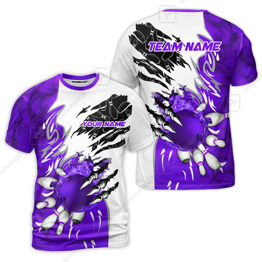 Customized Bowling T-Shirt , Bowling And Pins Plame Monster Hand Premium Multicolor Option Personalized Name And Team Zipper Polo Jerseys Shirts