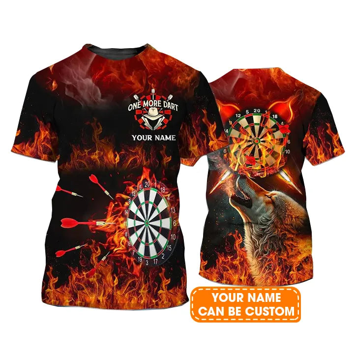 Customized Darts T Shirt, Flame Bullseye Dartboard, Personalized Name Wolf T Shirt For Men - Perfect Gift For Darts Lovers, Darts Players