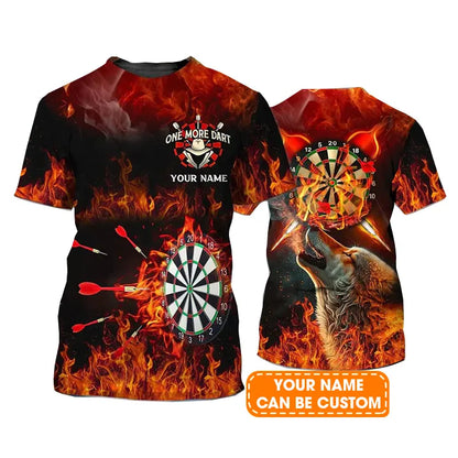 Customized Darts T Shirt, Flame Bullseye Dartboard, Personalized Name Wolf T Shirt For Men - Perfect Gift For Darts Lovers, Darts Players