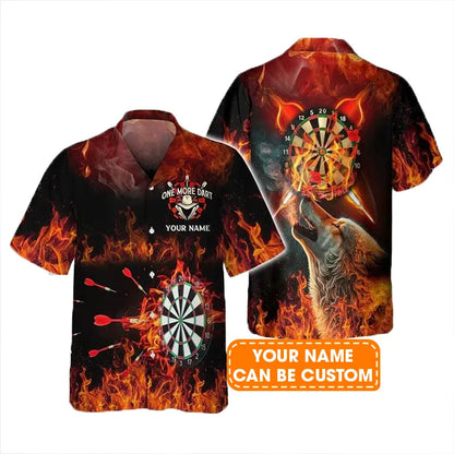 Customized Darts Hawaiian Shirt, Flame Dartboard Personalized Name Wolf And Darts Hawaiian Shirt For Men - Perfect Gift For Darts Lovers, Darts Players