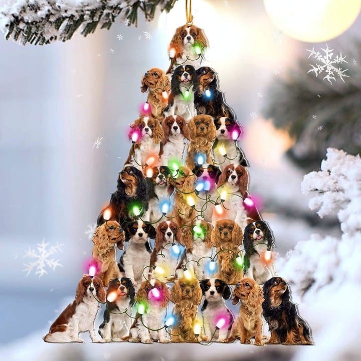 Custom Dog Acrylic Christmas Ornament, Personalized Cavalier King Christmas Tree Shaped Acrylic Ornament for Dog Lover,Christmas, New Year