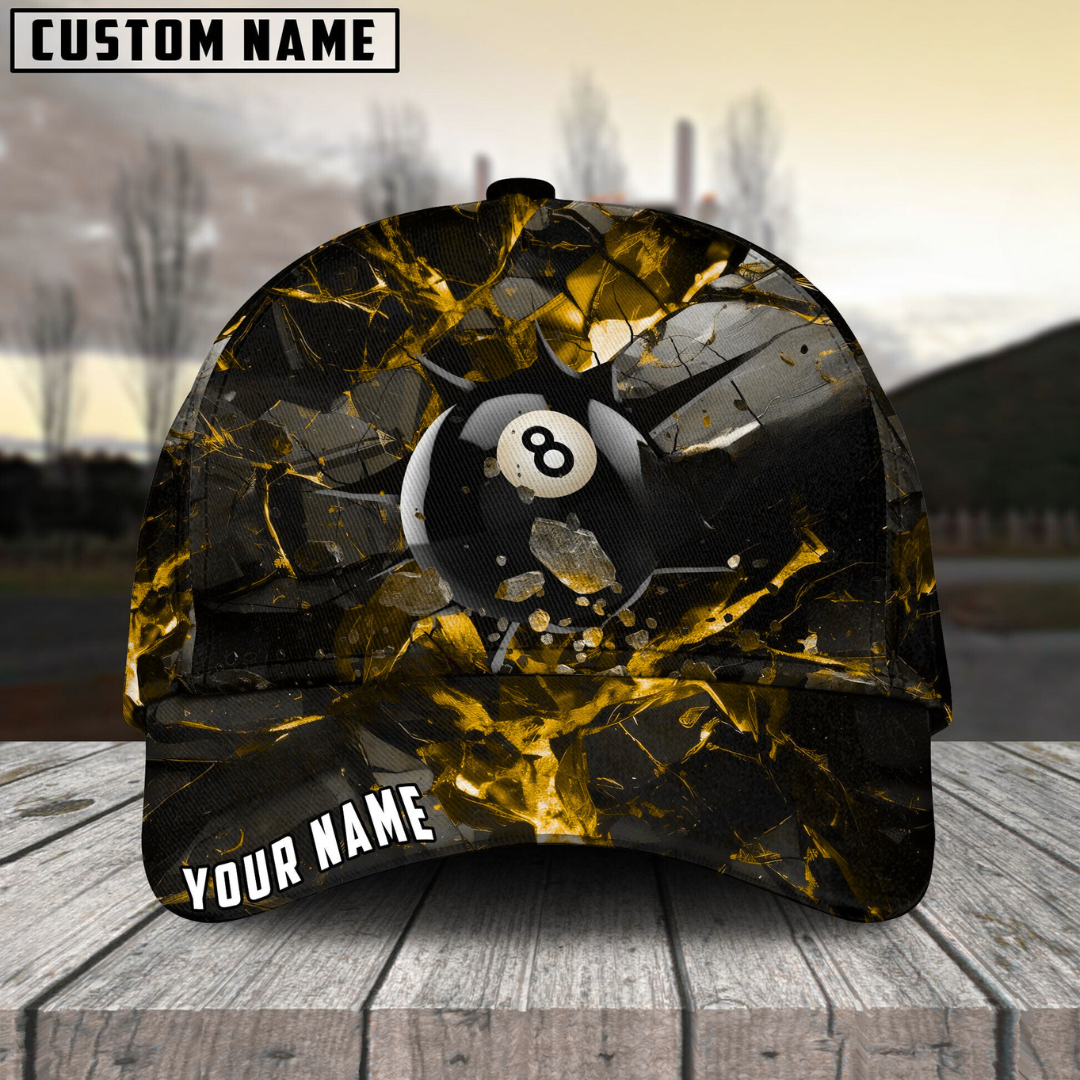 Customized Billiard Cap, Billiard Pool Ball 8 Dark Material Personalized Name 3D Hats, Best Billiard Pool Hat For Billiard Players (6 Colors)