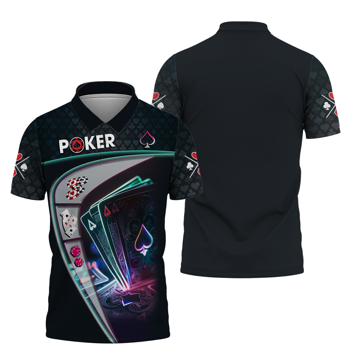 Customized Poker Shirt, Neon Ace Card With Casino Chips & Dice Shirts, Perfect Outfit For Poker Players
