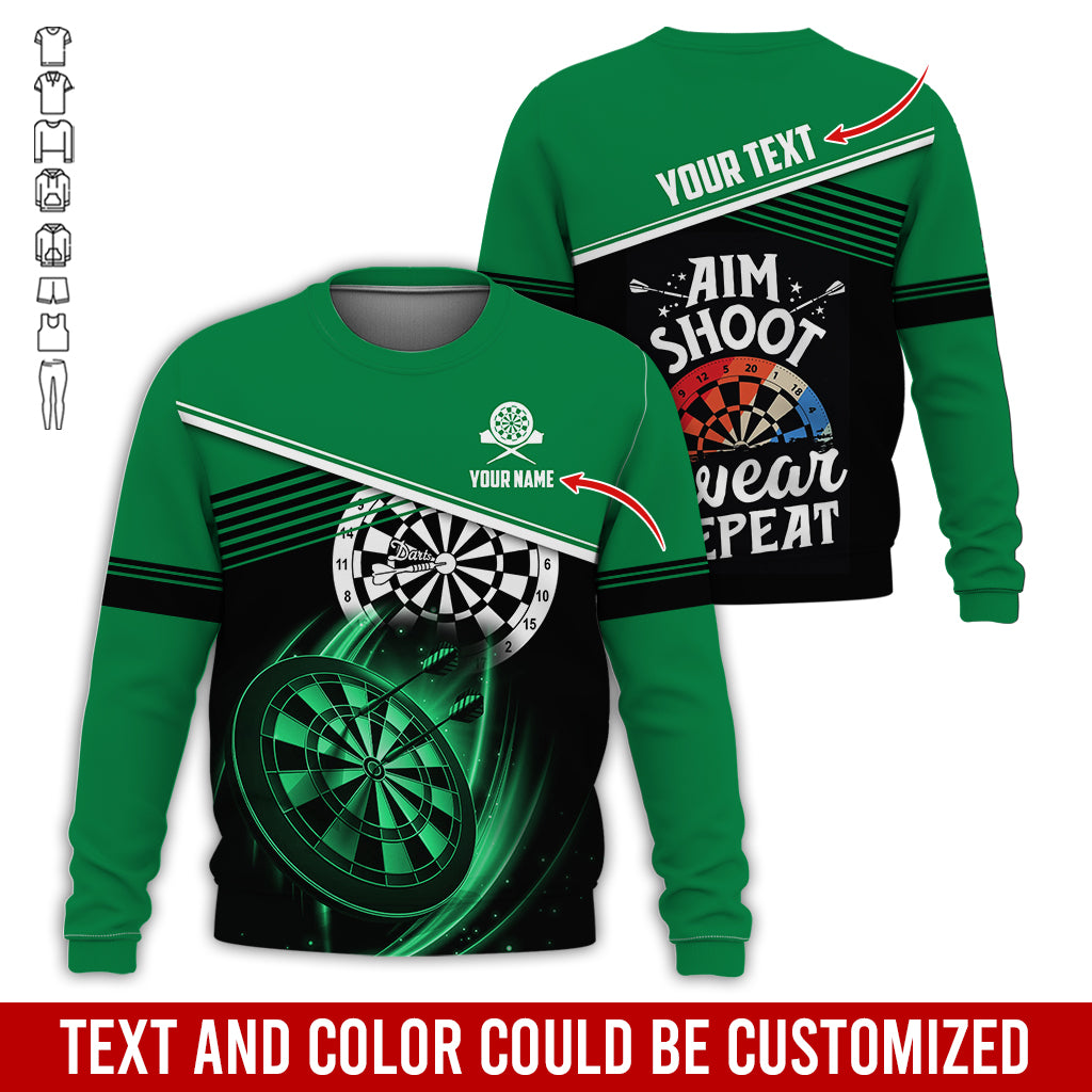 Customized Name & Text Darts Sweatshirt, Personalized Aim Shoot Swear Repeat Sweatshirt For Men & Women - Gift For Darts Lovers, Darts Players
