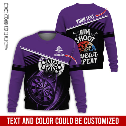 Customized Name & Text Darts Sweatshirt, Personalized Aim Shoot Swear Repeat Sweatshirt For Men & Women - Gift For Darts Lovers, Darts Players