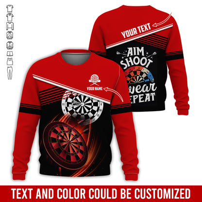 Customized Name & Text Darts Sweatshirt, Personalized Aim Shoot Swear Repeat Sweatshirt For Men & Women - Gift For Darts Lovers, Darts Players