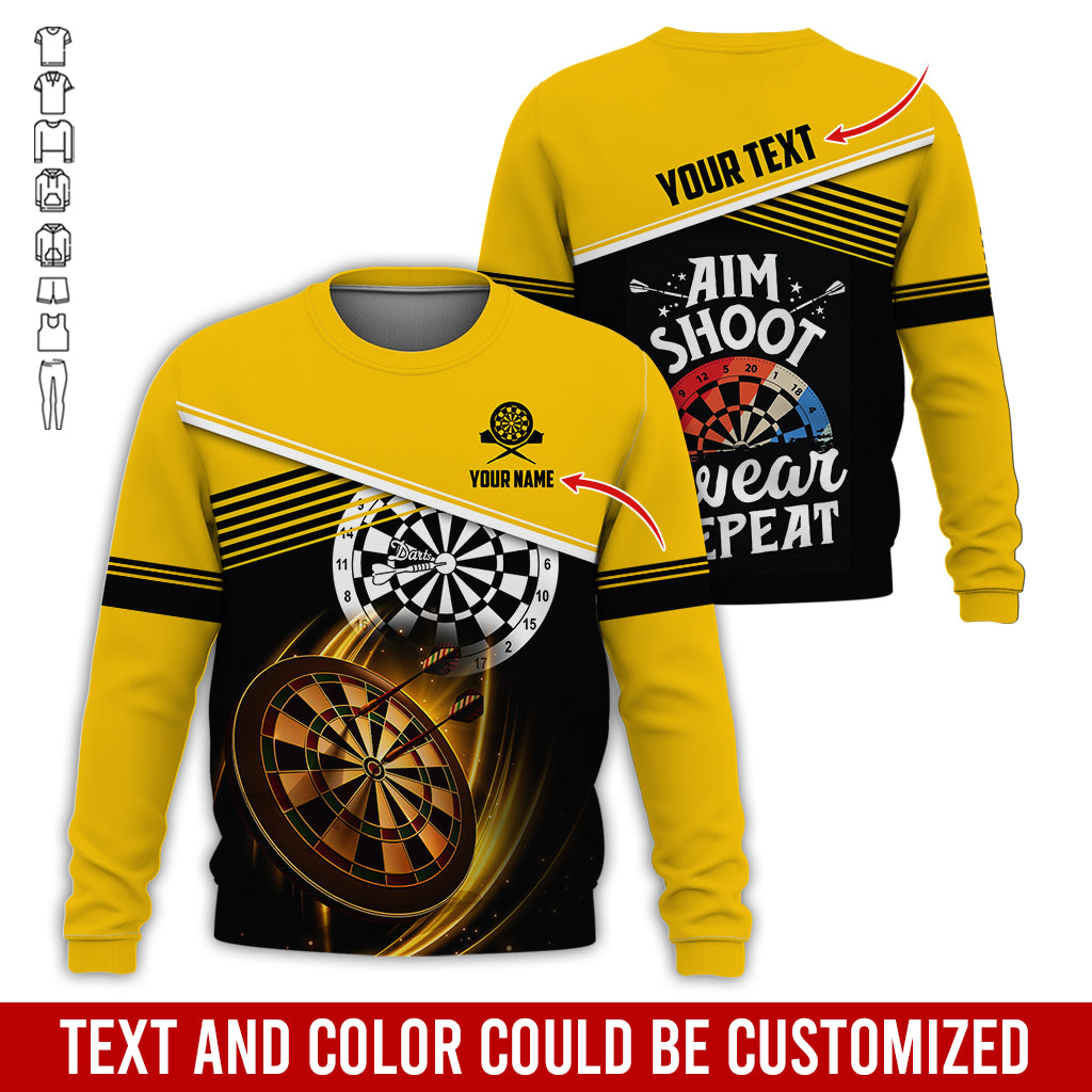 Customized Name & Text Darts Sweatshirt, Personalized Aim Shoot Swear Repeat Sweatshirt For Men & Women - Gift For Darts Lovers, Darts Players
