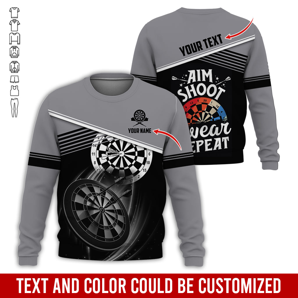 Customized Name & Text Darts Sweatshirt, Personalized Aim Shoot Swear Repeat Sweatshirt For Men & Women - Gift For Darts Lovers, Darts Players