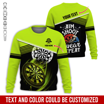 Customized Name & Text Darts Sweatshirt, Personalized Aim Shoot Swear Repeat Sweatshirt For Men & Women - Gift For Darts Lovers, Darts Players