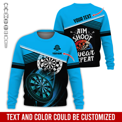 Customized Name & Text Darts Sweatshirt, Personalized Aim Shoot Swear Repeat Sweatshirt For Men & Women - Gift For Darts Lovers, Darts Players
