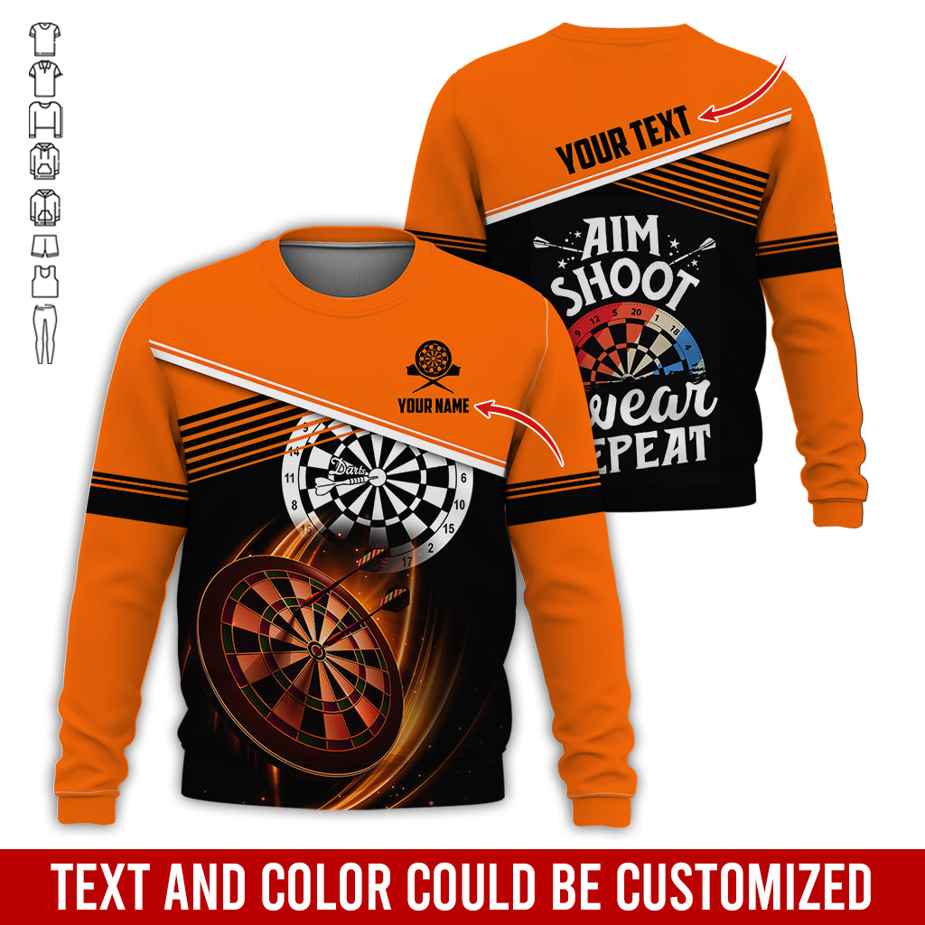 Customized Name & Text Darts Sweatshirt, Personalized Aim Shoot Swear Repeat Sweatshirt For Men & Women - Gift For Darts Lovers, Darts Players