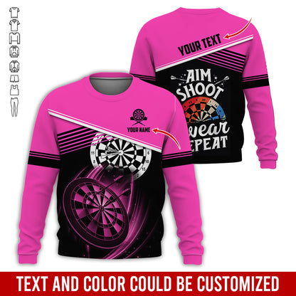 Customized Name & Text Darts Sweatshirt, Personalized Aim Shoot Swear Repeat Sweatshirt For Men & Women - Gift For Darts Lovers, Darts Players