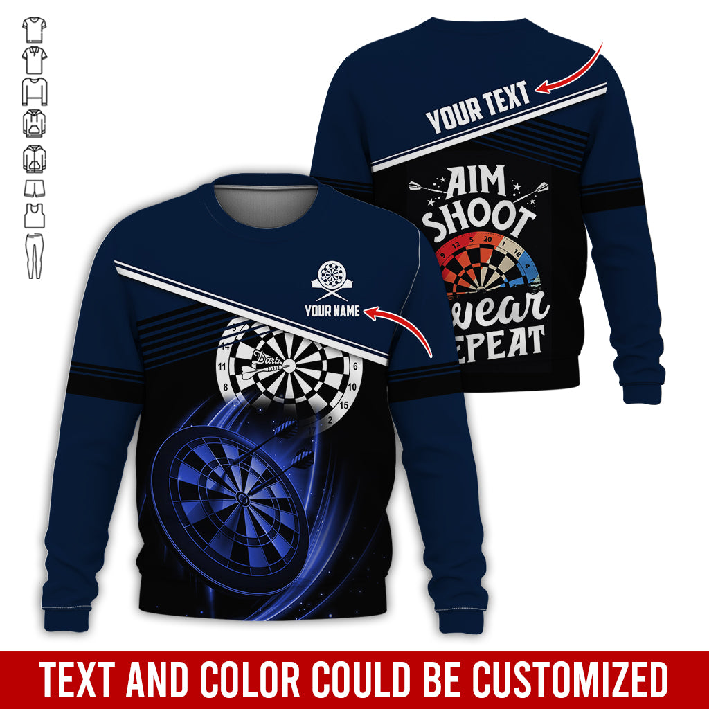 Customized Name & Text Darts Sweatshirt, Personalized Aim Shoot Swear Repeat Sweatshirt For Men & Women - Gift For Darts Lovers, Darts Players