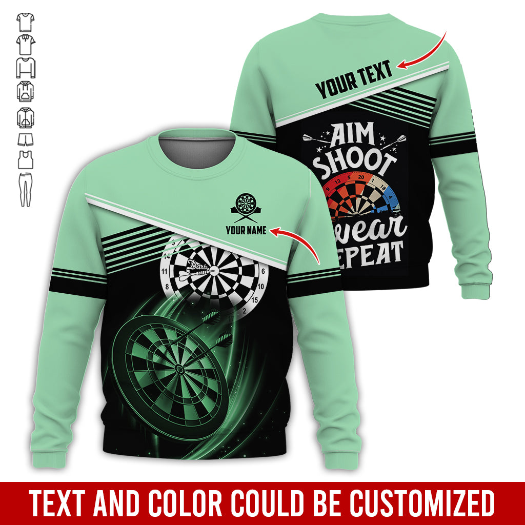 Customized Name & Text Darts Sweatshirt, Personalized Aim Shoot Swear Repeat Sweatshirt For Men & Women - Gift For Darts Lovers, Darts Players