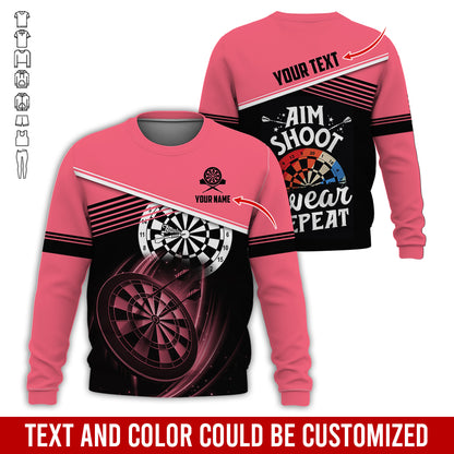 Customized Name & Text Darts Sweatshirt, Personalized Aim Shoot Swear Repeat Sweatshirt For Men & Women - Gift For Darts Lovers, Darts Players