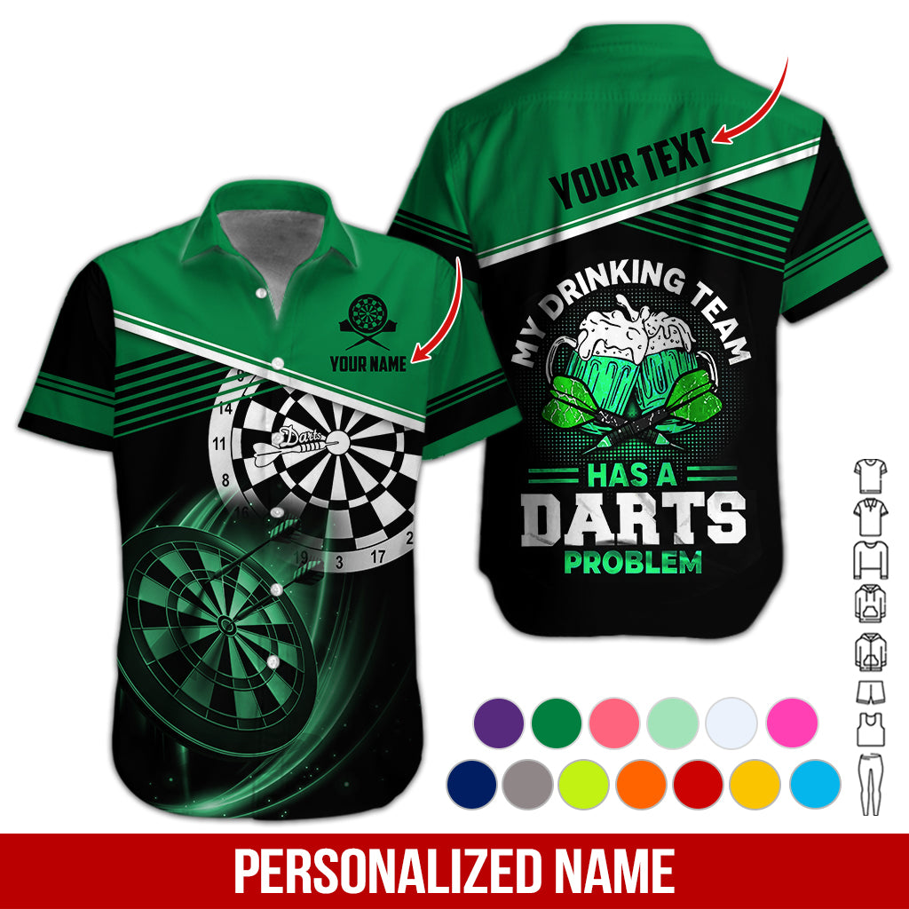 Customized Name & Text Darts Beer Hawaiian Shirt, Darts Player Shirts My Drinking Team Has A Darts Problem, Outfit For Darts Players Uniforms