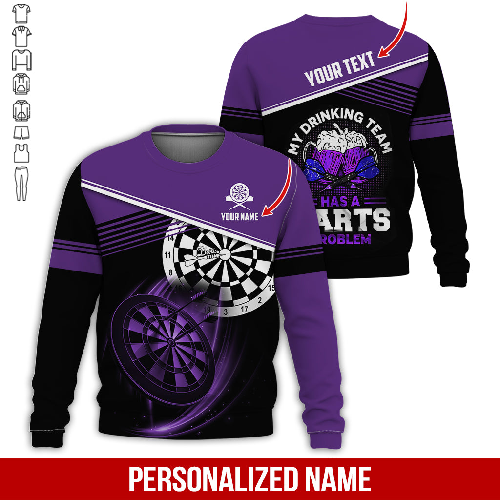 Customized Name & Text Darts Sweatshirt, Personalized Beer My Drinking Team Sweatshirt For Men & Women - Gift For Darts Lovers, Darts Players