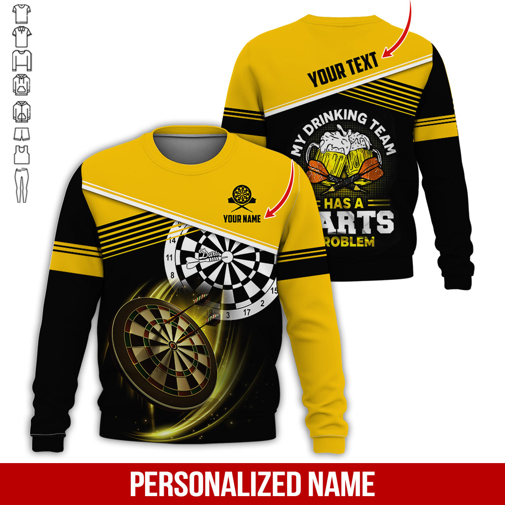 Customized Name & Text Darts Sweatshirt, Personalized Beer My Drinking Team Sweatshirt For Men & Women - Gift For Darts Lovers, Darts Players