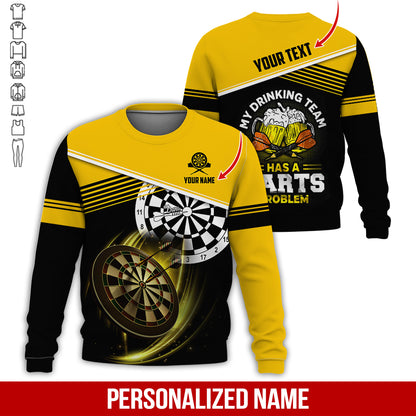 Customized Name & Text Darts Sweatshirt, Personalized Beer My Drinking Team Sweatshirt For Men & Women - Gift For Darts Lovers, Darts Players