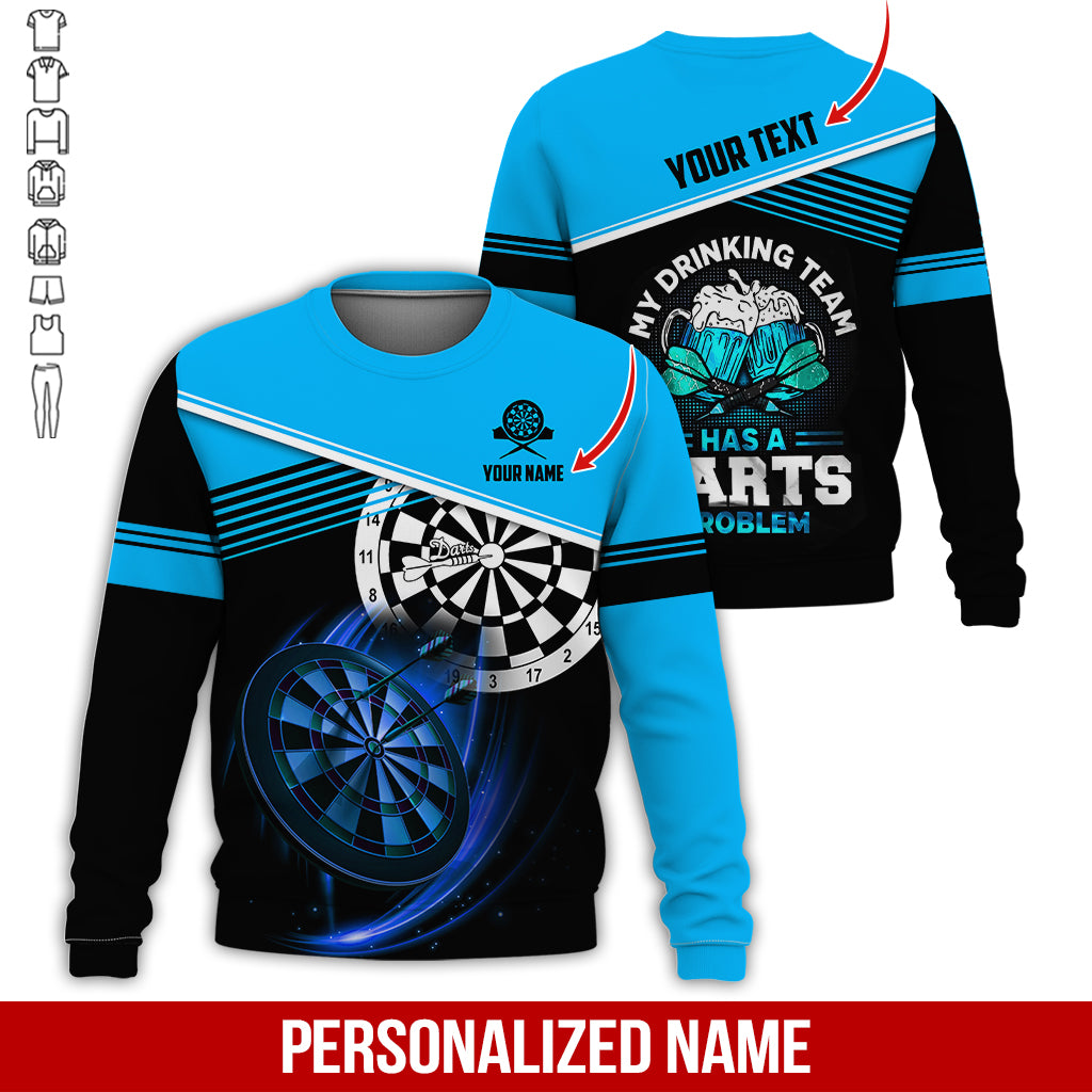 Customized Name & Text Darts Sweatshirt, Personalized Beer My Drinking Team Sweatshirt For Men & Women - Gift For Darts Lovers, Darts Players