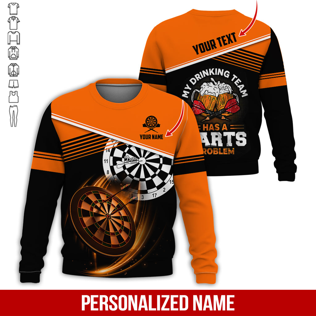 Customized Name & Text Darts Sweatshirt, Personalized Beer My Drinking Team Sweatshirt For Men & Women - Gift For Darts Lovers, Darts Players