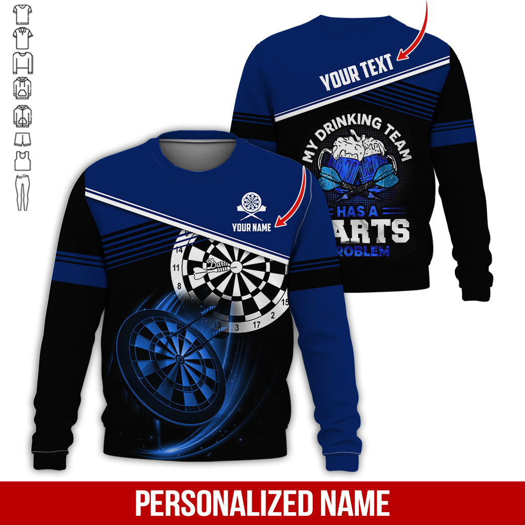 Customized Name & Text Darts Sweatshirt, Personalized Beer My Drinking Team Sweatshirt For Men & Women - Gift For Darts Lovers, Darts Players