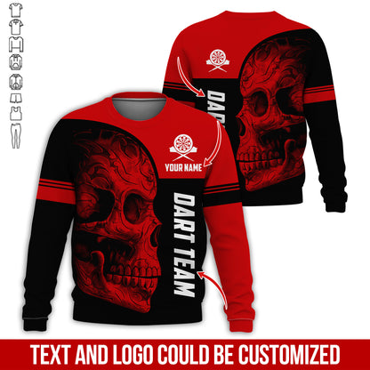 Personalized Name & Team Darts Sweatshirt, Customized Skull Darts Sweatshirt For Men & Women - Gift For Darts Lovers, Darts Players