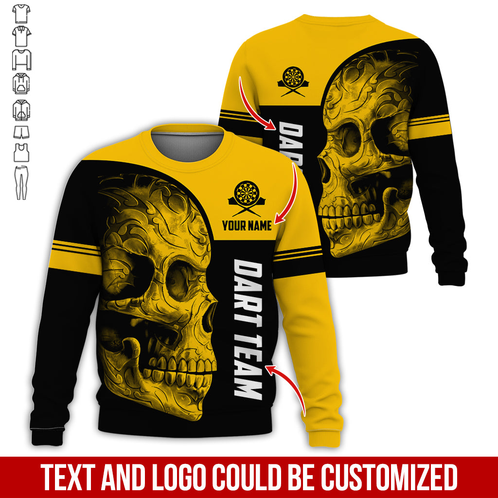 Personalized Name & Team Darts Sweatshirt, Customized Skull Darts Sweatshirt For Men & Women - Gift For Darts Lovers, Darts Players