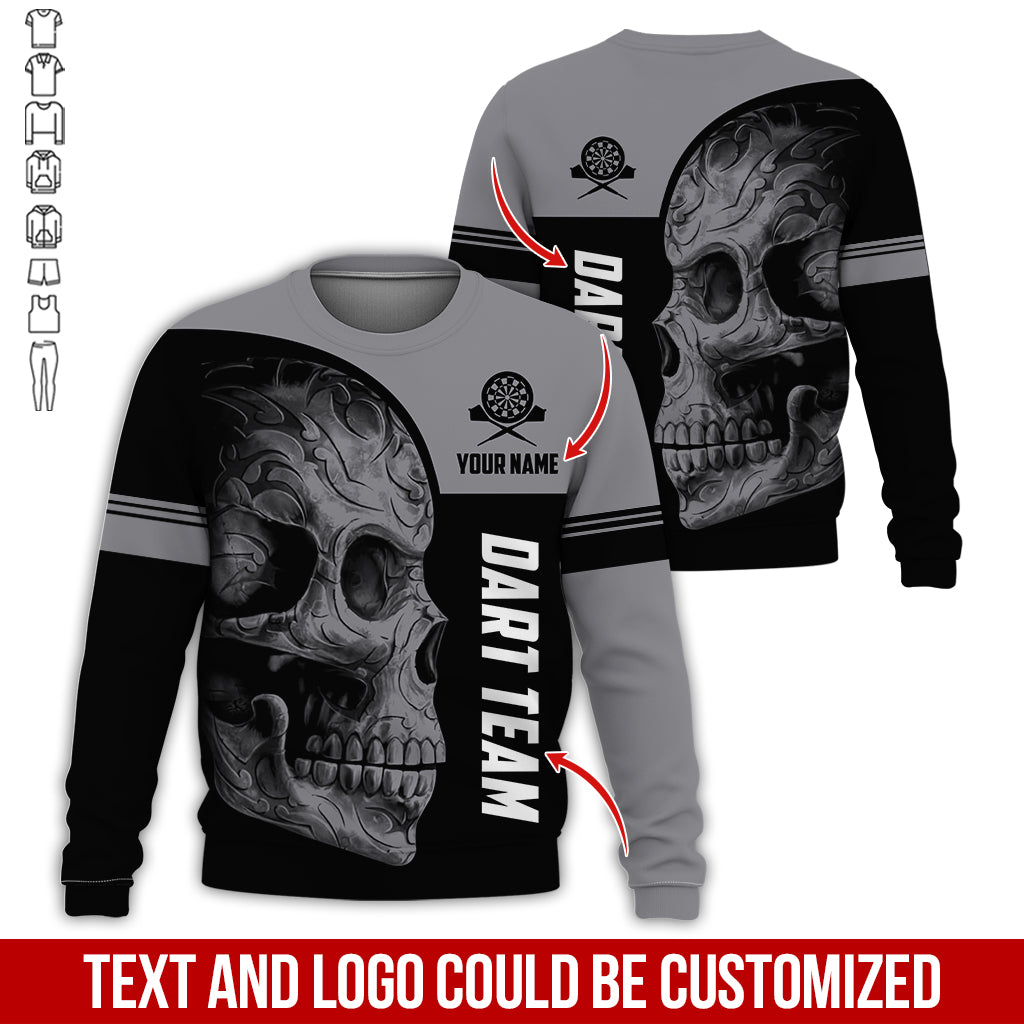 Personalized Name & Team Darts Sweatshirt, Customized Skull Darts Sweatshirt For Men & Women - Gift For Darts Lovers, Darts Players