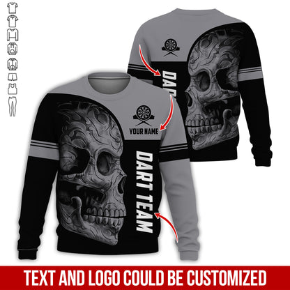 Personalized Name & Team Darts Sweatshirt, Customized Skull Darts Sweatshirt For Men & Women - Gift For Darts Lovers, Darts Players
