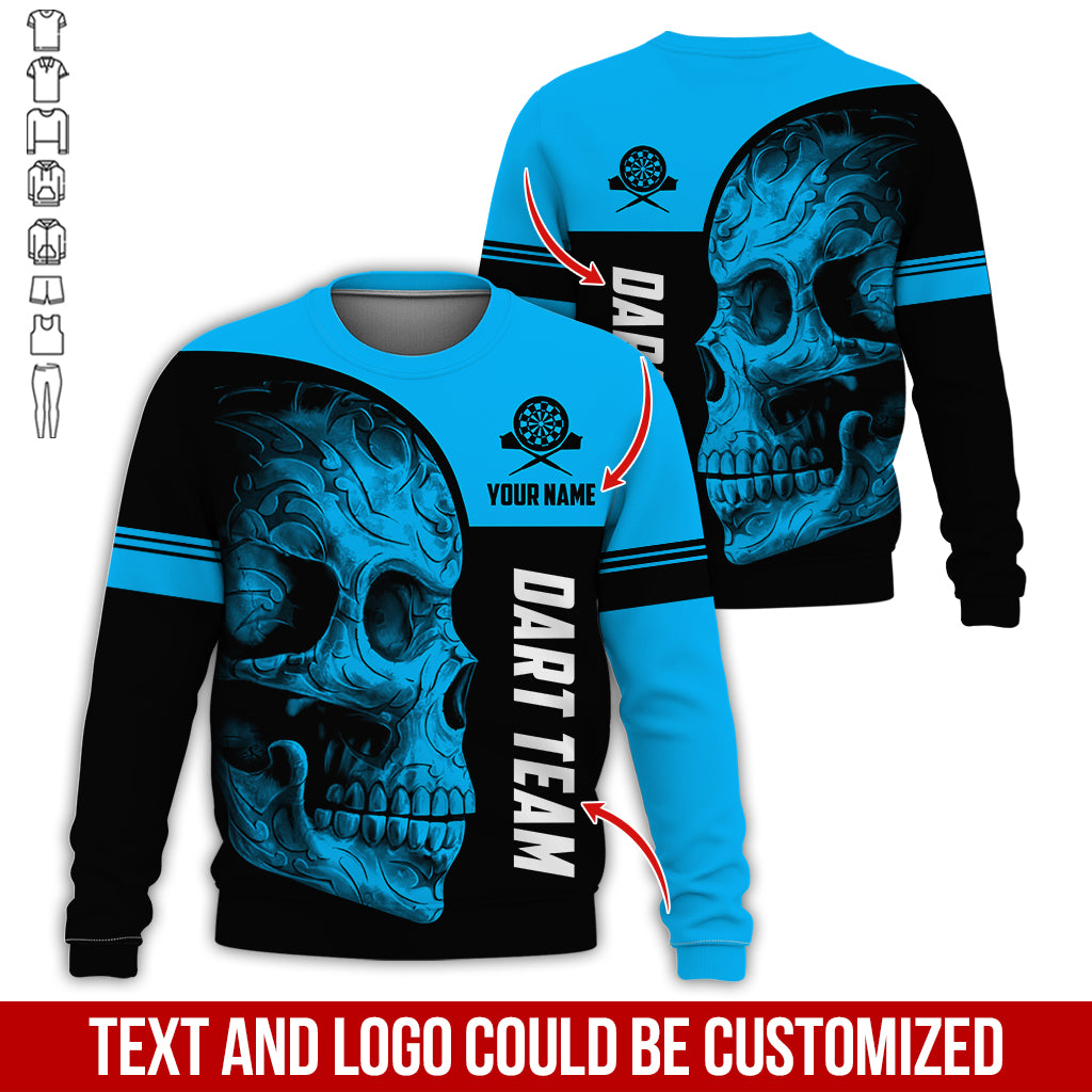 Personalized Name & Team Darts Sweatshirt, Customized Skull Darts Sweatshirt For Men & Women - Gift For Darts Lovers, Darts Players