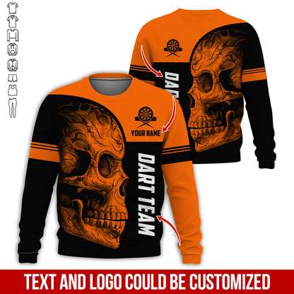 Personalized Name & Team Darts Sweatshirt, Customized Skull Darts Sweatshirt For Men & Women - Gift For Darts Lovers, Darts Players