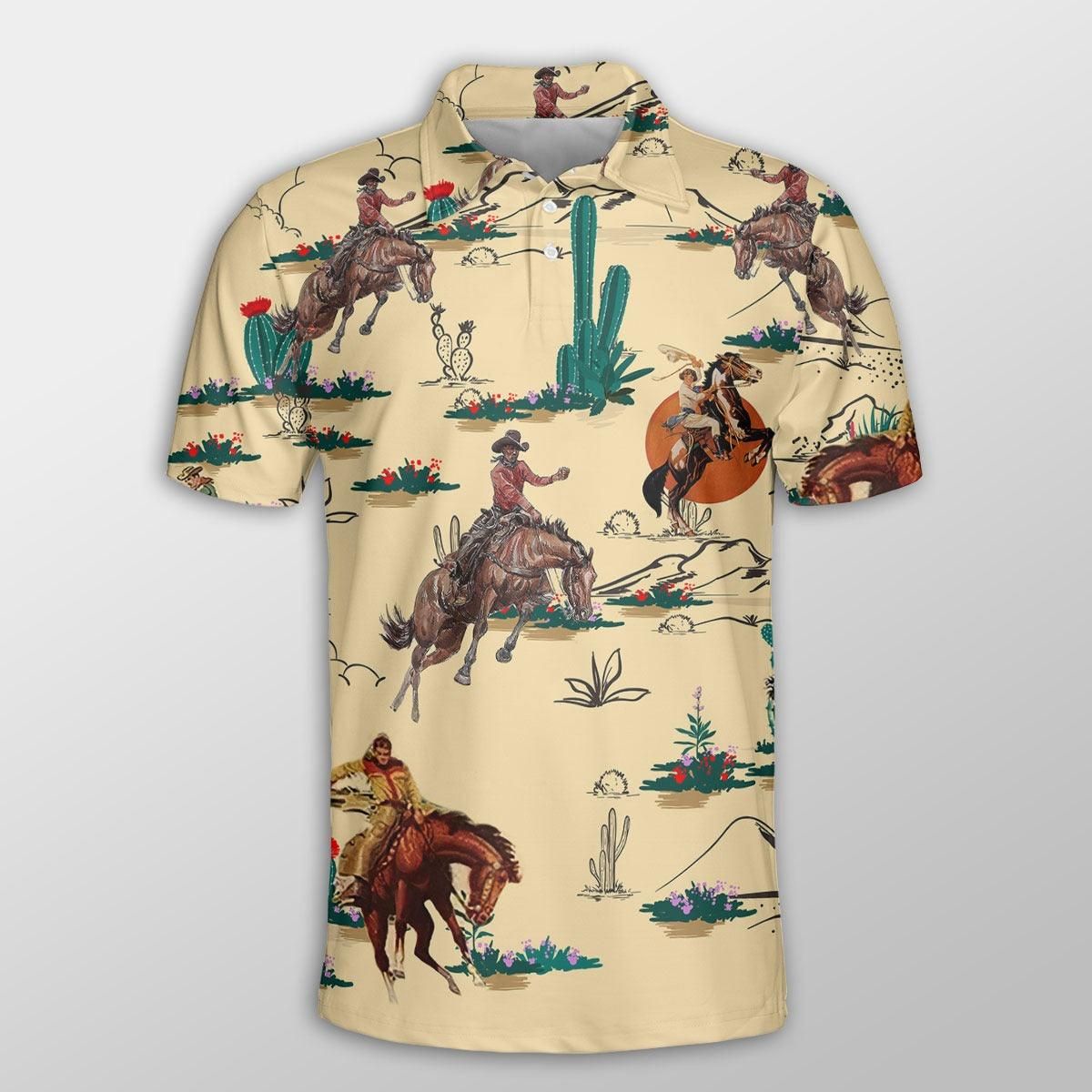 Horse Men Polo Shirts For Summer - Horse Cowboy Pattern Shirts For Men - Perfect Gift For Horse Lovers, Cowboy, Cattle Lovers
