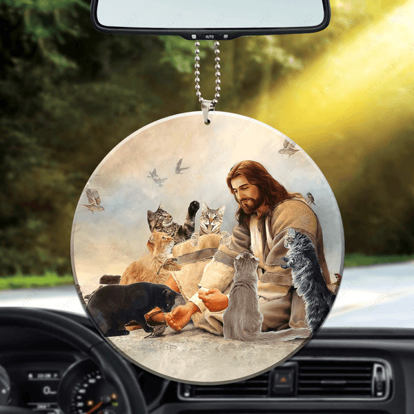 Jesus Circle Acrylic Ornament, Jesus And The Cats Acrylic Ornament - Gift For Jesus Lovers, Cat Lovers, Christian, God Faith Believers