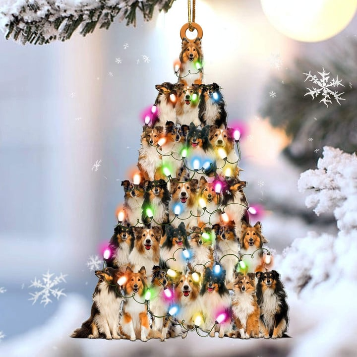 Custom Dog Acrylic Christmas Ornament, Personalized Sheltie Tree Shaped Acrylic Ornament for Dog Lover,Christmas, New Year
