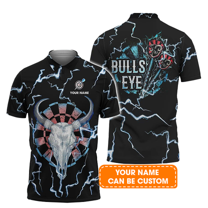 Darts Polo Shirts Personalised, Darts Bullseye Thunder Skull Custom Name Men Polo Shirt - Perfect Gift For Men, Darts Player, Darts Lover
