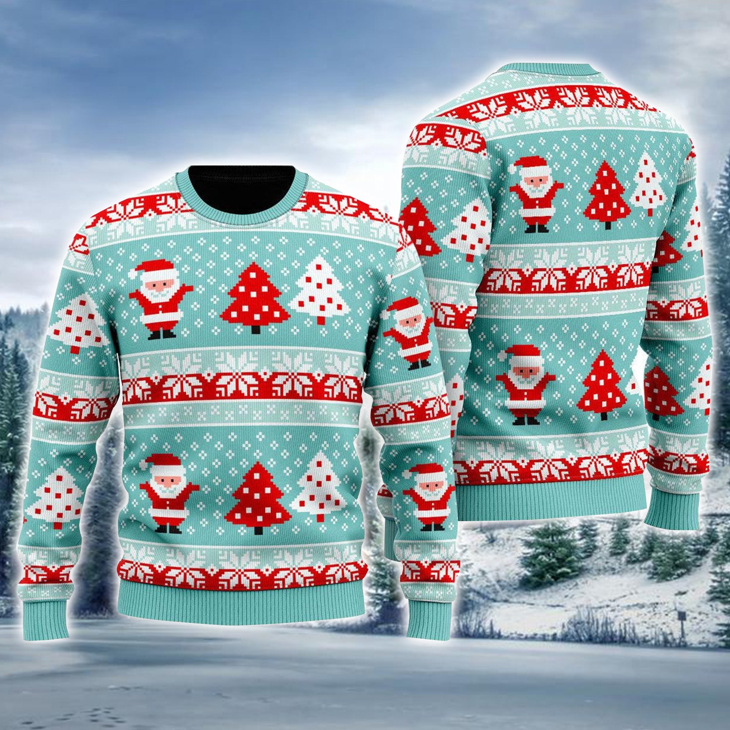 Santa Light Up Pattern Ugly Sweater For Men & Women, Perfect Outfit For Christmas New Year Autumn Winter